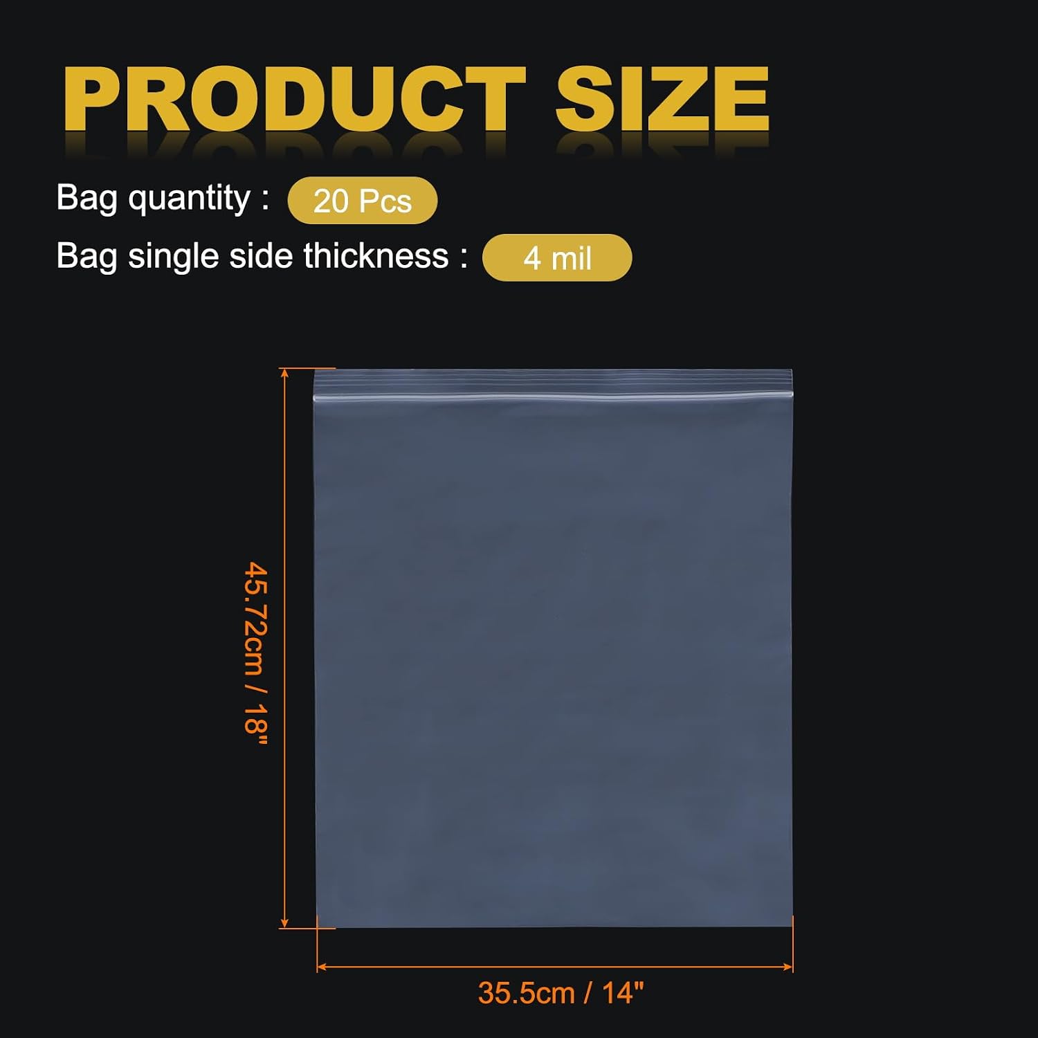 MECCANIXITY 20Pcs Clear Plastic Bags 18" x 14" Zipper Resealable Lock Bag 4mil Small Reclosable Poly Bags for Small Business, Jewelry, Storage, Packaging