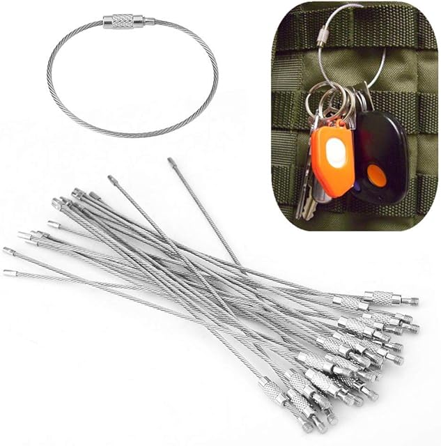 20 Pcs Wire Key Ring,Stainless Steel Wire Key Chain,Cable Rope Key Ring Loops With Screw Lock For Hanging Luggage Tags Or Id Tags
