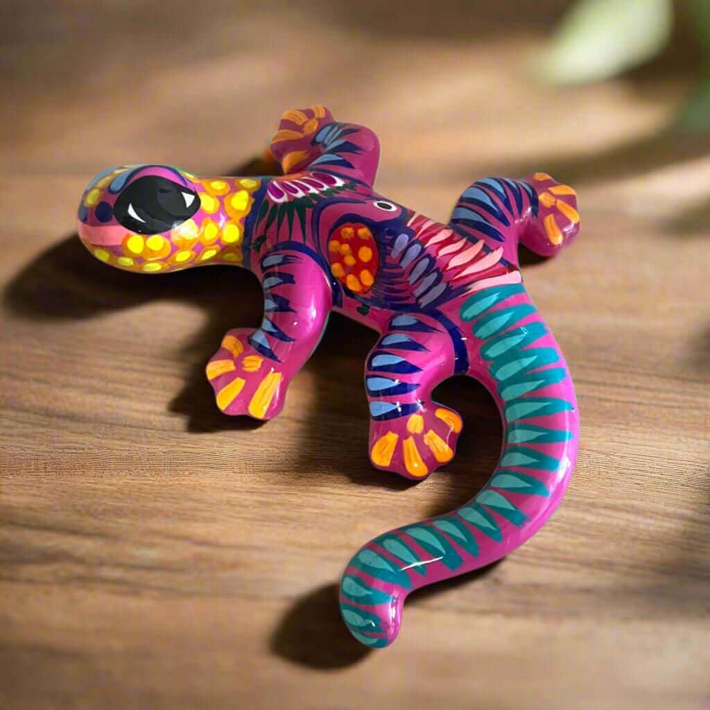 Generic Colorful Talavera Hand-Painted Lizard Wall Art | Vibrant Mexican Handcrafted Décor (Medium)