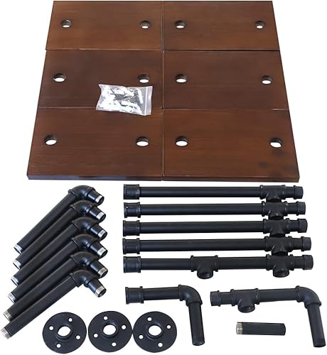 Miniatura 6 de Estantes de madera flotantes rústicos de 6 niveles, tubería de hierro rústico industrial, estantería industrial moderna, tuberías de metal vintage y