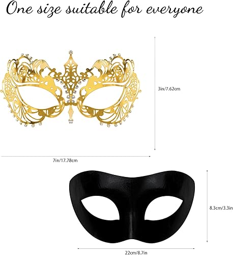 Miniatura 2 de IncreDecor Máscara de mascarada para parejas, para mujeres y hombres, máscara de Mardi Gras, máscara de metal para disfraz de Halloween, máscaras