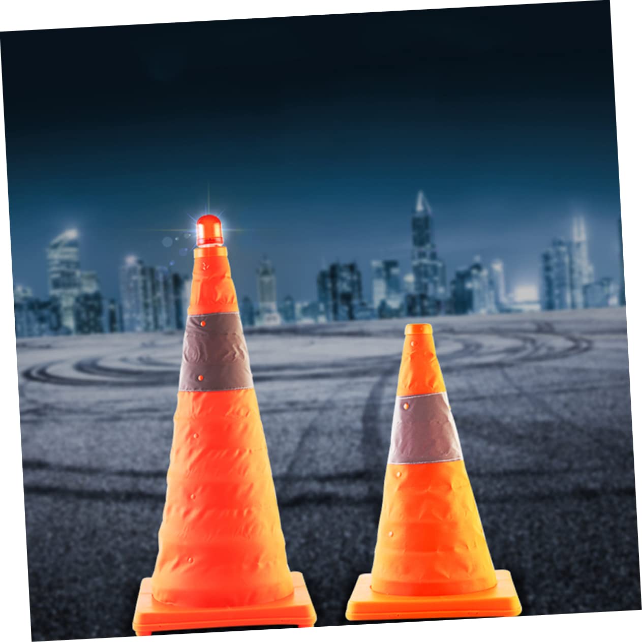 Cône De Signalisation Pliable Avec LED Clignotante Rouge - Hauteur 45 Cm, Compact (5 Cm Plié), Pour Sécurité Routière, Chantier, événements