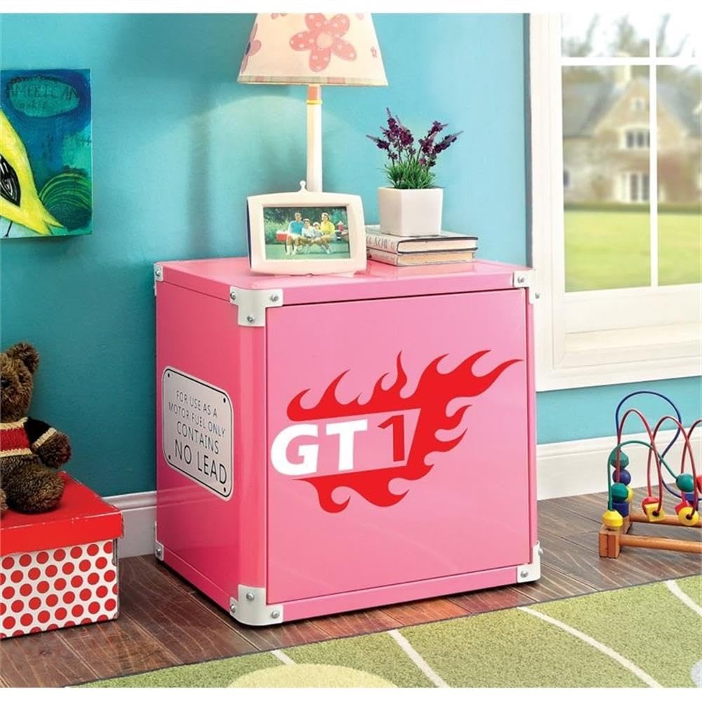 Roseberry Kids Traditional Metal Race Car Nightstand in Pink