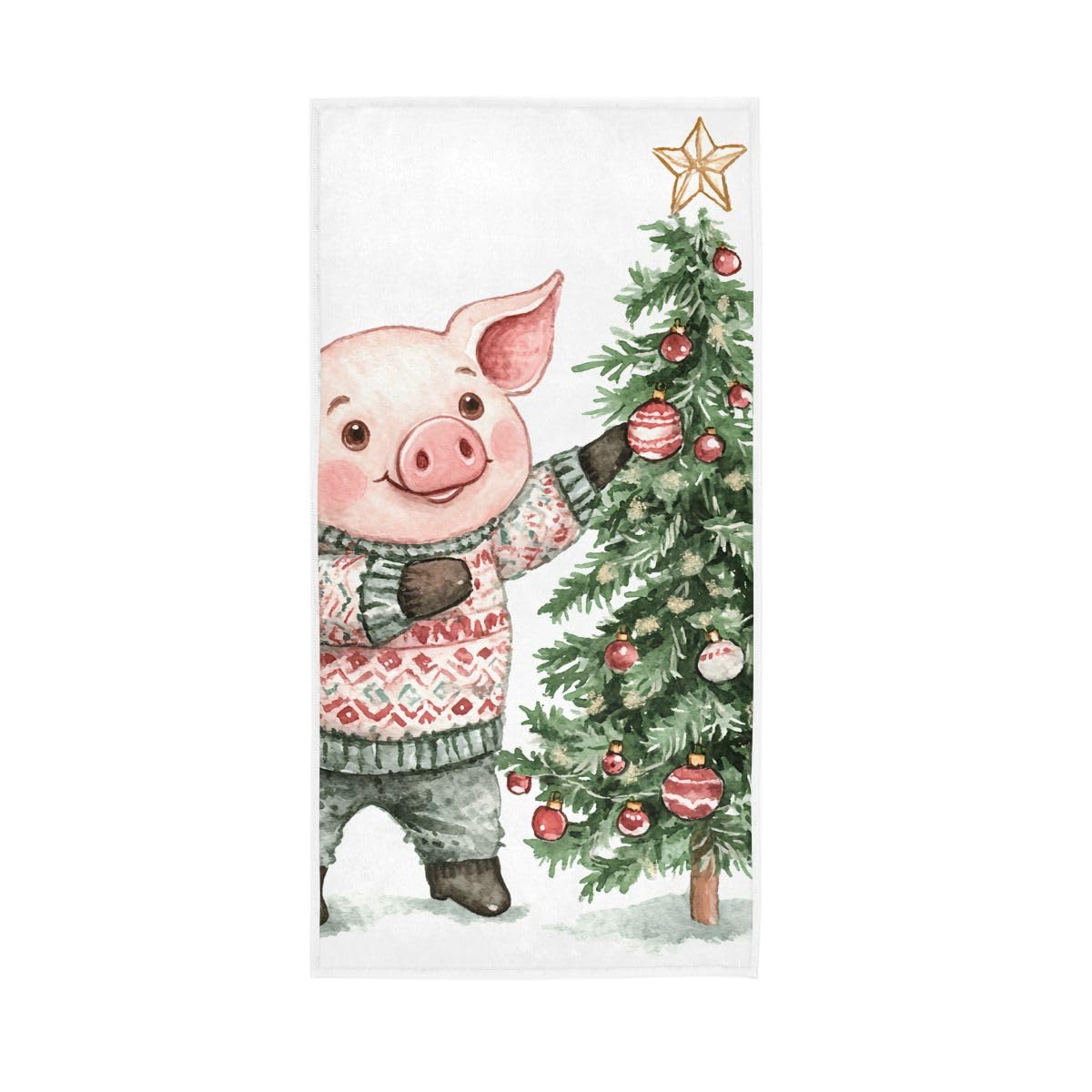 LSRCPD Pig in a Sweater Christmas Hand Towel, Lightweight Towels for Bathroom, Gym, Hotel, Spa 15 x 30 Inches