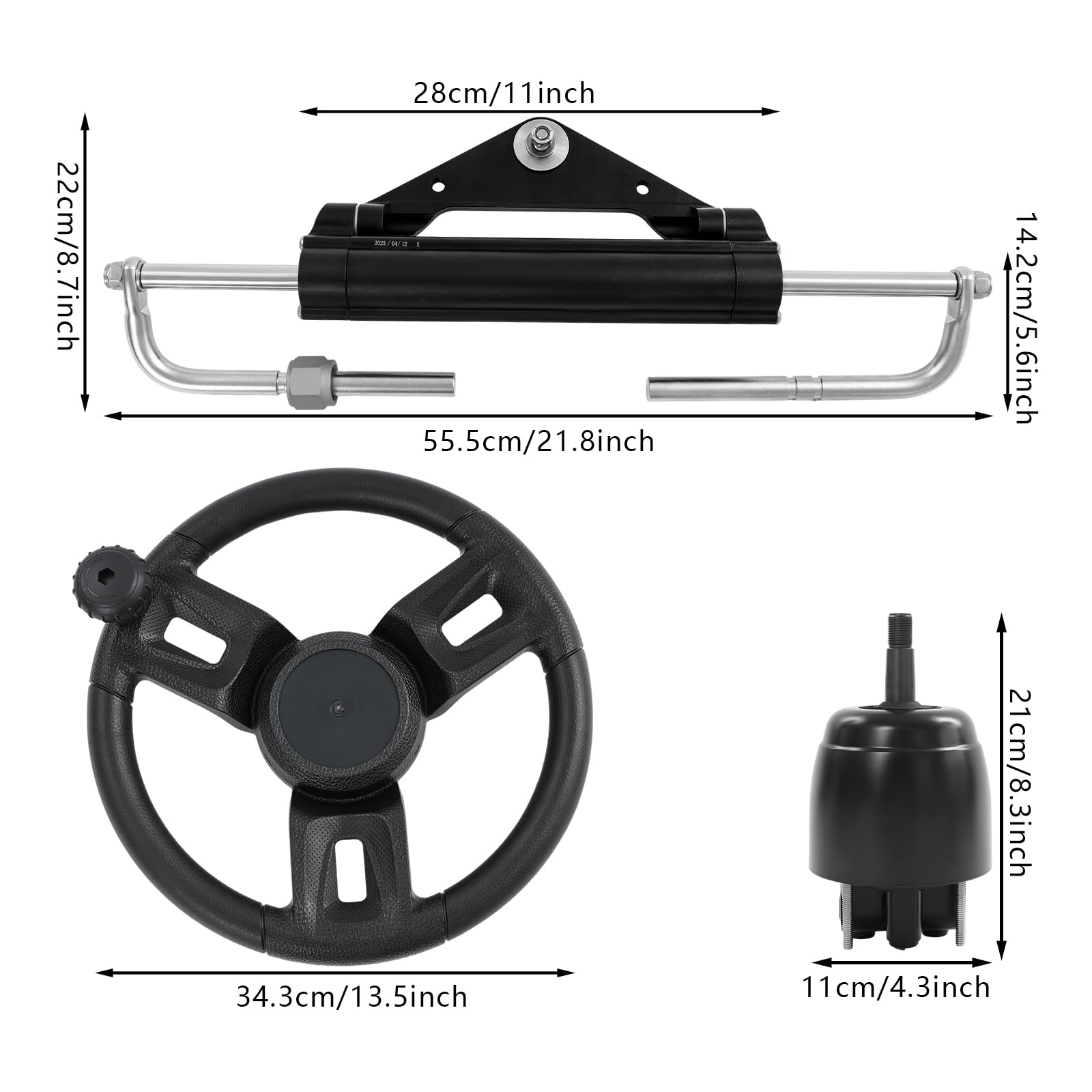 Kit de dirección hidráulica para fuerabordas hasta 150 CV, sistema de dirección de barco de 200 mm de carrera con bomba hidráulica, cilindro y mangueras. Sistemas de dirección marina para botes