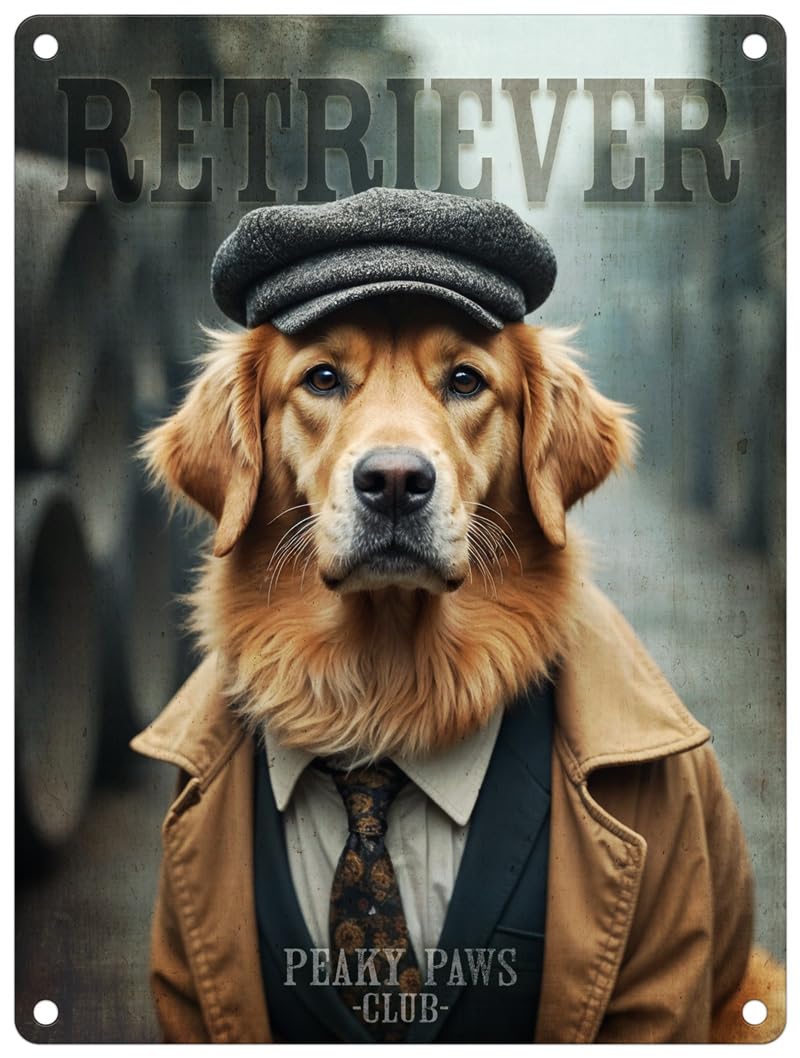 Small (150 x 200mm) Metal Sign - Peaky Paws Club - Retriever