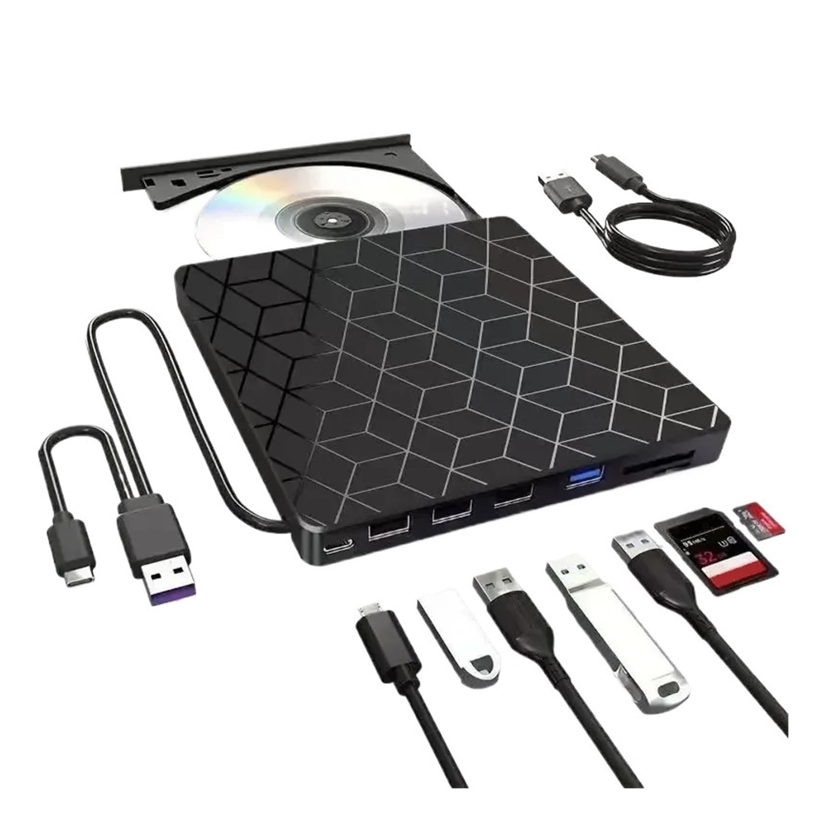 7 W 1 Zewnętrzna Nagrywarka DVD, Napęd Optyczny USB 3.0 Typu C, Nagrywarka CD DVD, Przenośny Czytnik Do Laptopa, Komputera Stacjonarnego, Notebooka
