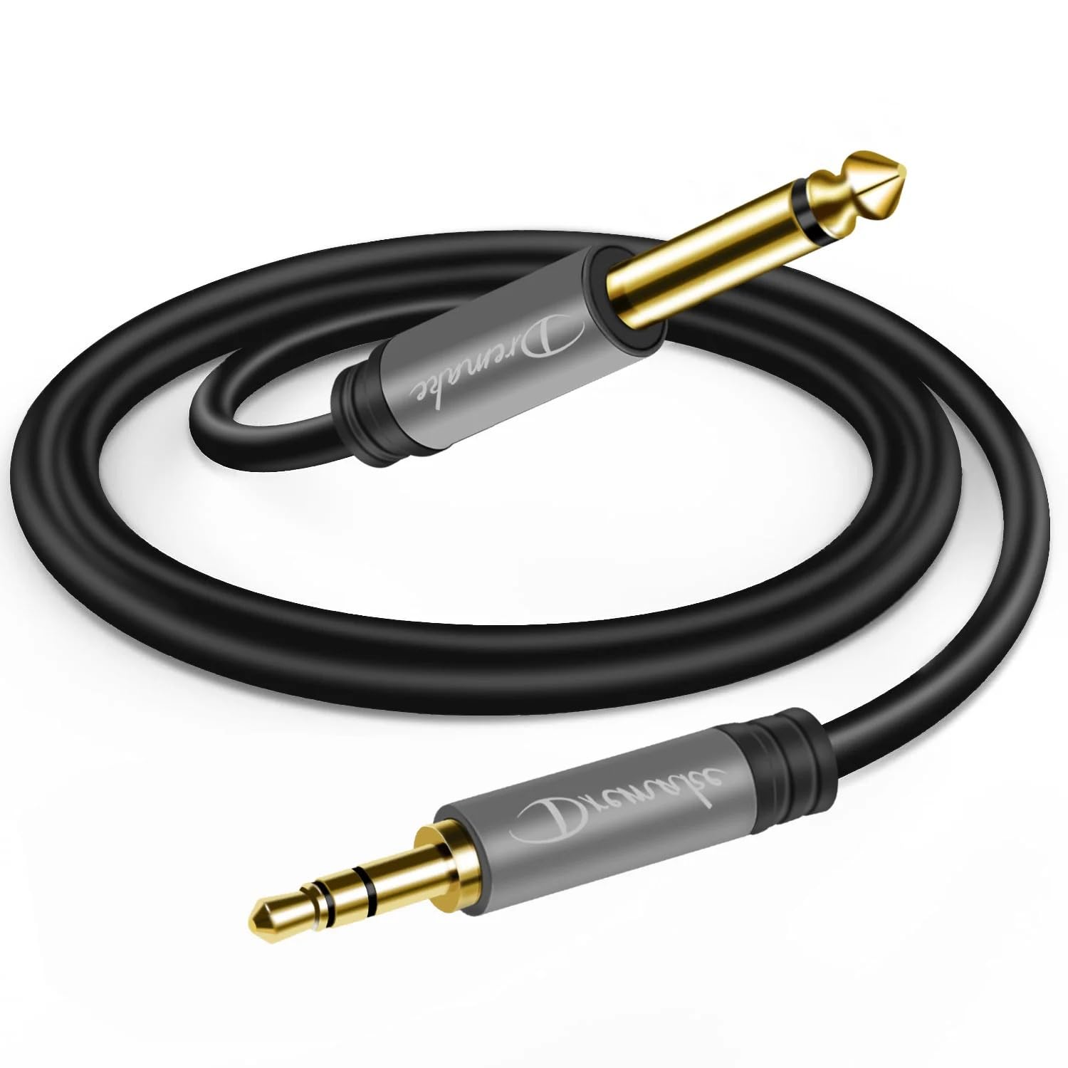Aux Audiokabel, 3,5 mm auf 6,35 mm Klinke, 2 m, 1/8 auf 1/4 unsymmetrisches Kabel, 3,5 mm Stecker auf 1/4 Zoll Mono-Verbindungsstecker, AUX-Klinken-Adapterkabel für Gitarre, Bass, Laptop
