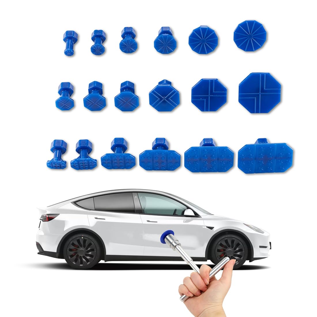 Ventouse Carrosserie, Kit De Réparation De Bosses Pour Voiture, Kit Débosselage Sans Peinture, Kit De Debosselage Carrosserie Sans Peinture Avec 18 Ventouses Bleu Et Marteau De Barre En T