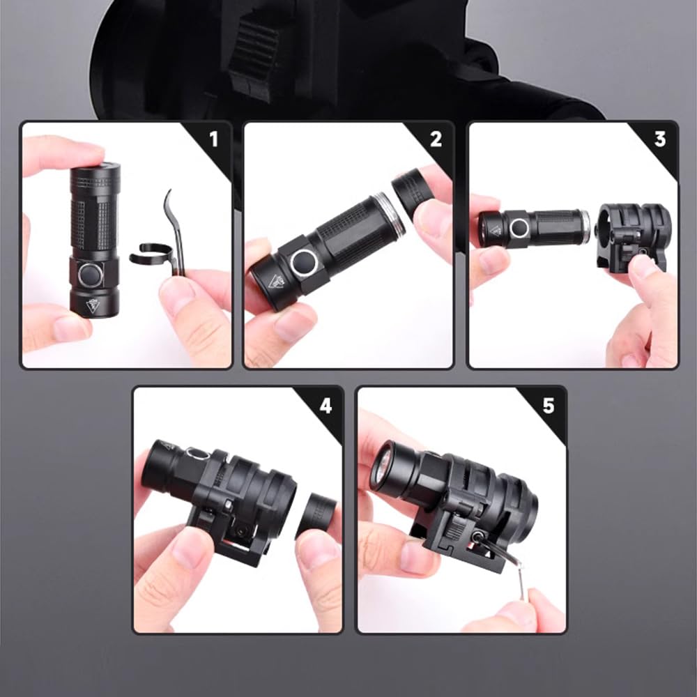 Luz táctica militar para casco, mini linterna de aluminio de 400 lúmenes, luz estroboscópica multifunción con riel de clip rápido para casco., WCP002