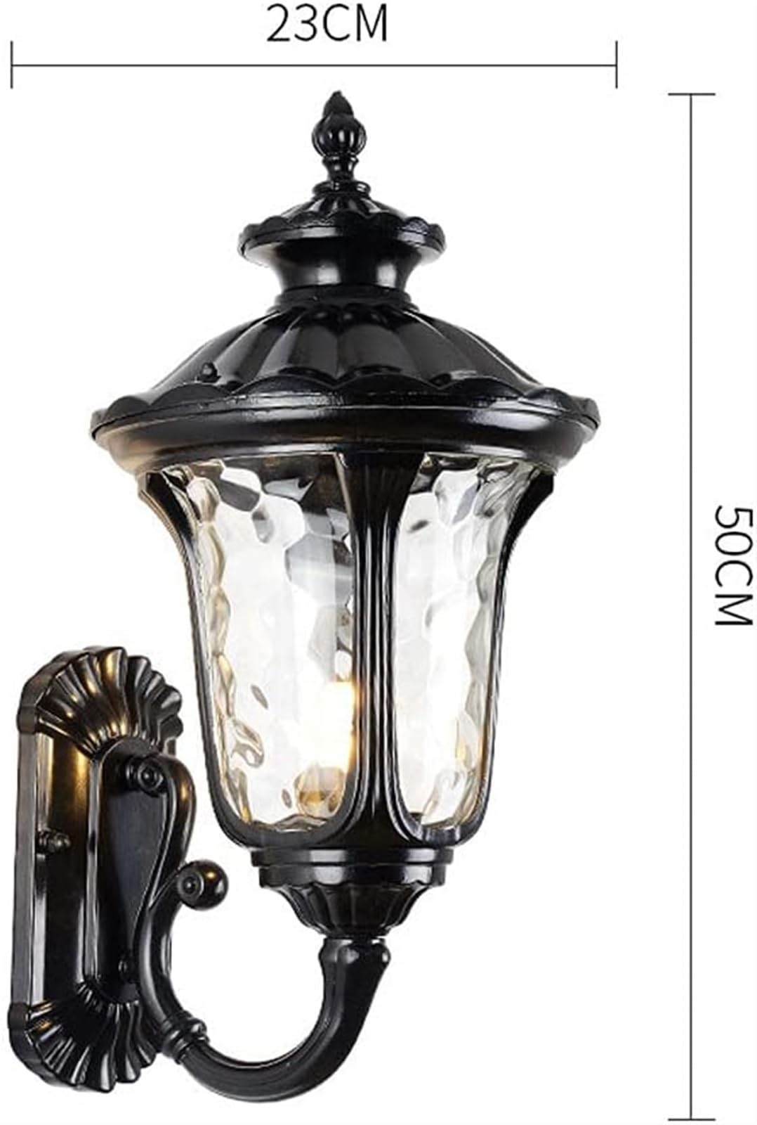 Applique Murale d'extérieur Style Antique, Abat-Jour en Verre martelé Transparent, Lanterne Murale IP65, luminaire décoratif pour Porche, Maison, Porche, Patio, terrasse, Garage