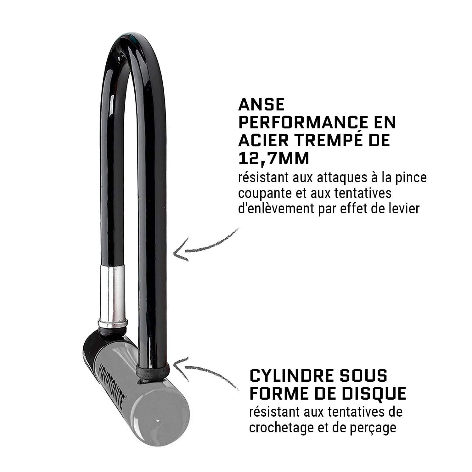 Kryptonite Kryptolok Mini-7 Antivol U avec Support FlexFrame, Anse Acier trempé 12,7 mm, Niveau Sécurité 6/10, pour Vélos et Scooters, 1,13 kg, 8,2 x 17,8 cm