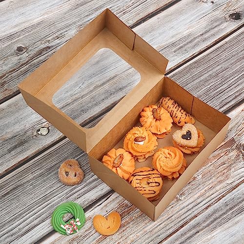 Yektfs 24 Pcs Cookie Boxes With Window For Paper Gift Giving Brown Bakery Cupcake Boxes 9" X 6.3" X 3" For Packaging Easy Estate Holiday Pastry Dessert Boxes For Pastries,Cookies, Donuts. #TOP4