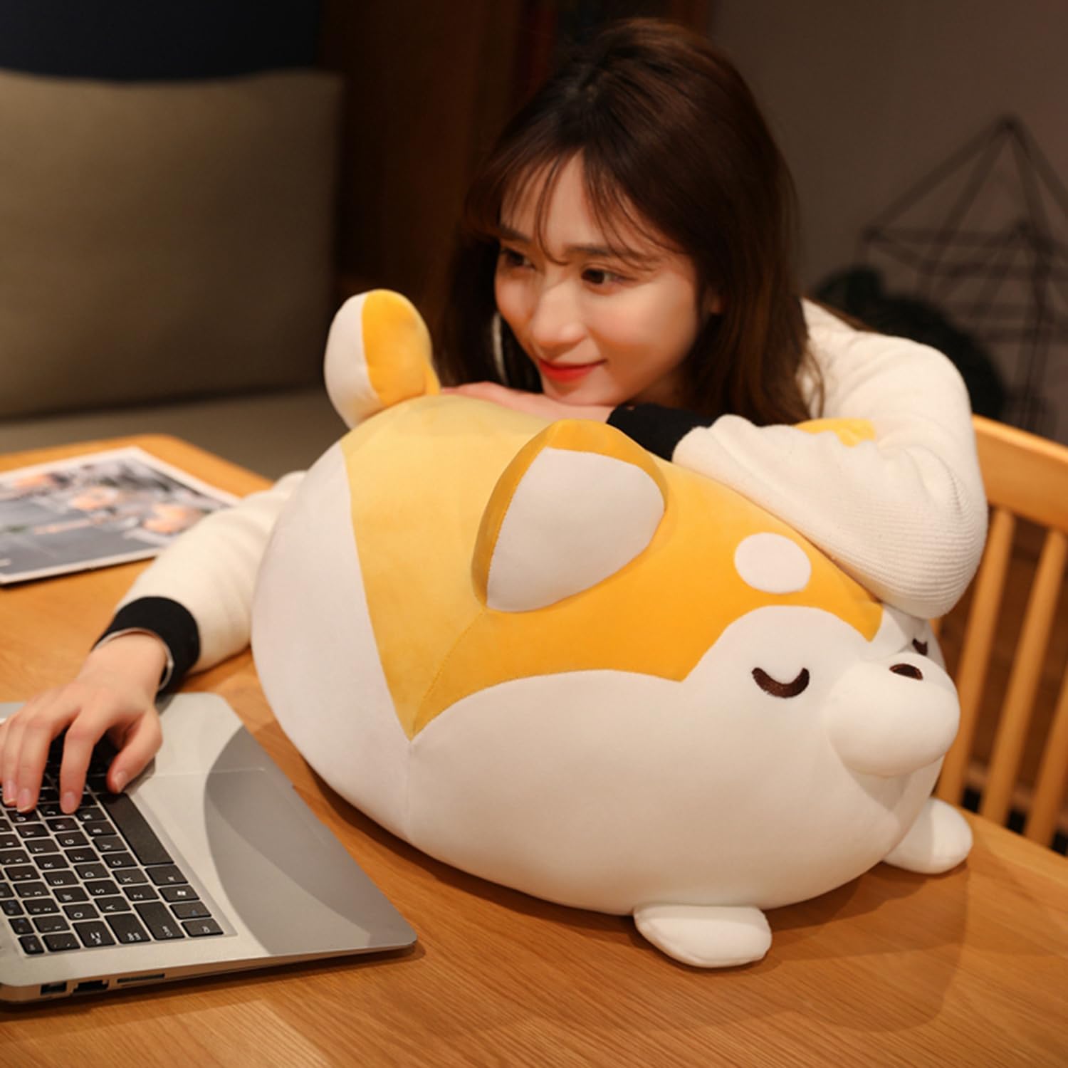 TONGSONG Plush Husky Stuffed Animal Husky Dog Hugging Pillow Cuddly Husky Plushies Dog Toy Husky Huggable Anime Husky Gifts for Kids and Lovers (Yellow - Image 4