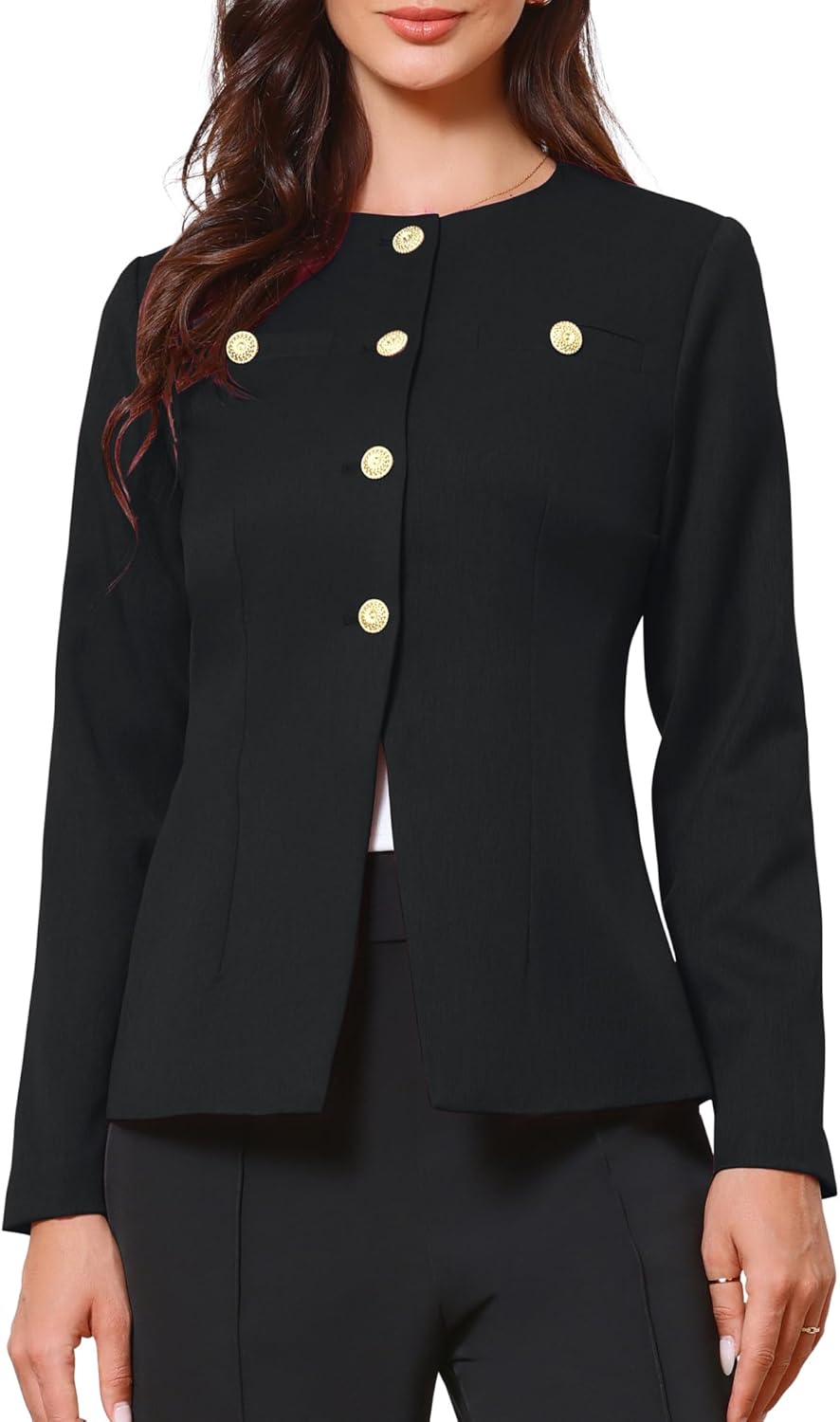 Allegra K Elegant Work Blazer for Women's Collarless Long Sleeve Business Jacket Office Suit