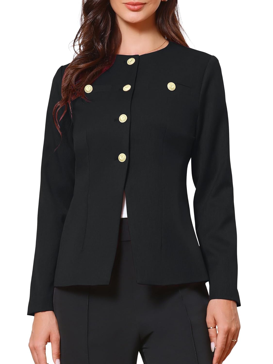 Allegra K Elegant Work Blazer for Womens Collarless Long Sleeve Business Jacket Office Suit