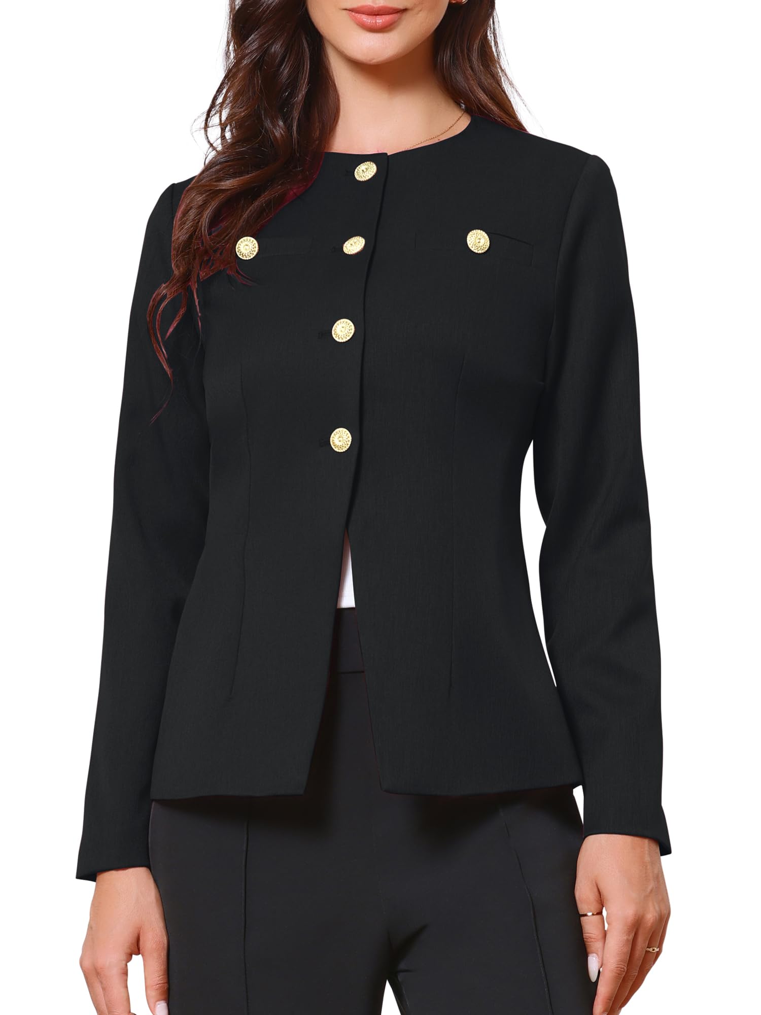 Allegra K Elegant Work Blazer for Womens Collarless Long Sleeve Business Jacket Office Suit