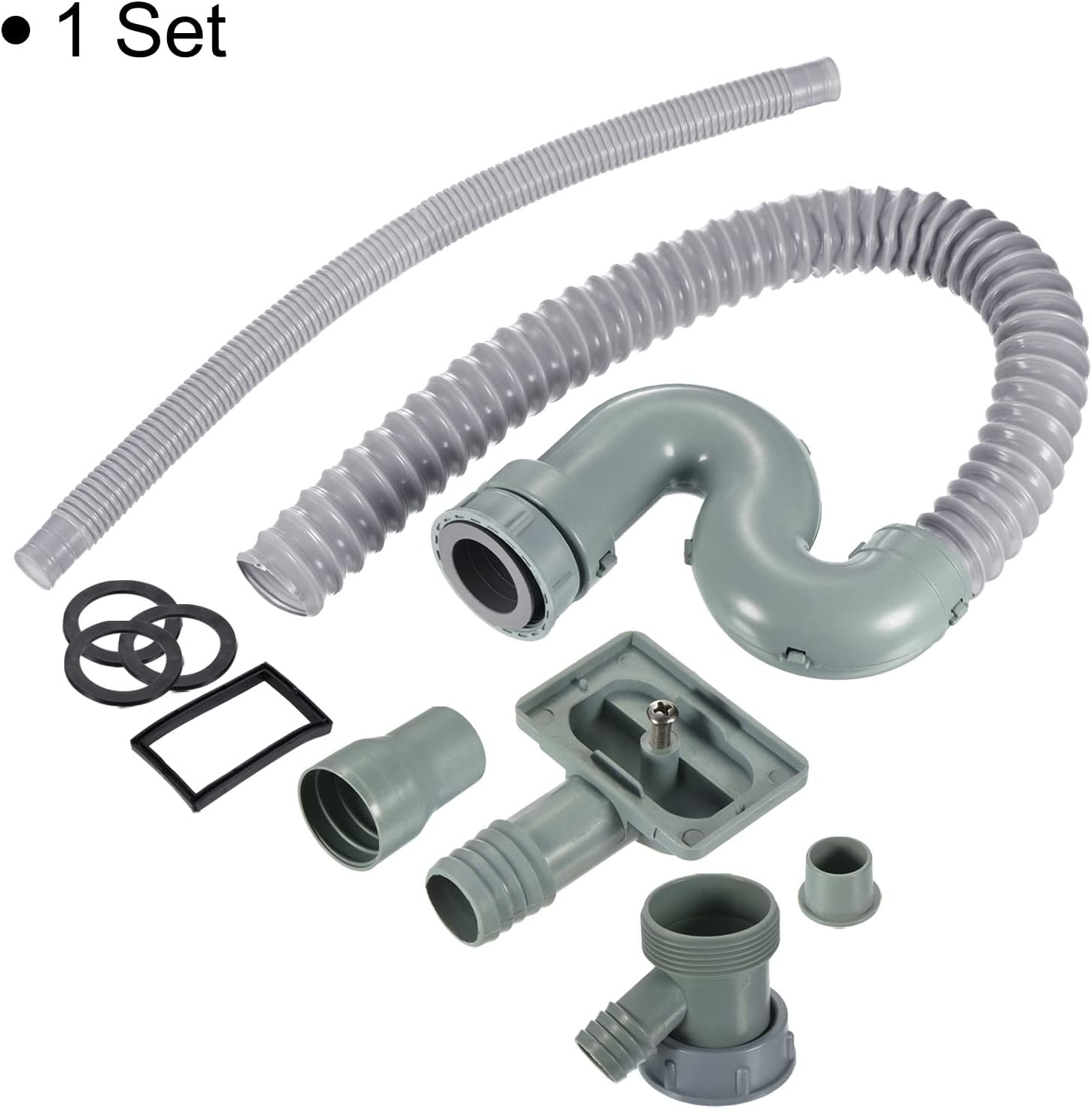 MECCANIXITY P-Trap Drain Pipe Expandable Basin Tubing Flexible Drainage Hose for Basin with Overflow, Grey Pack of 1
