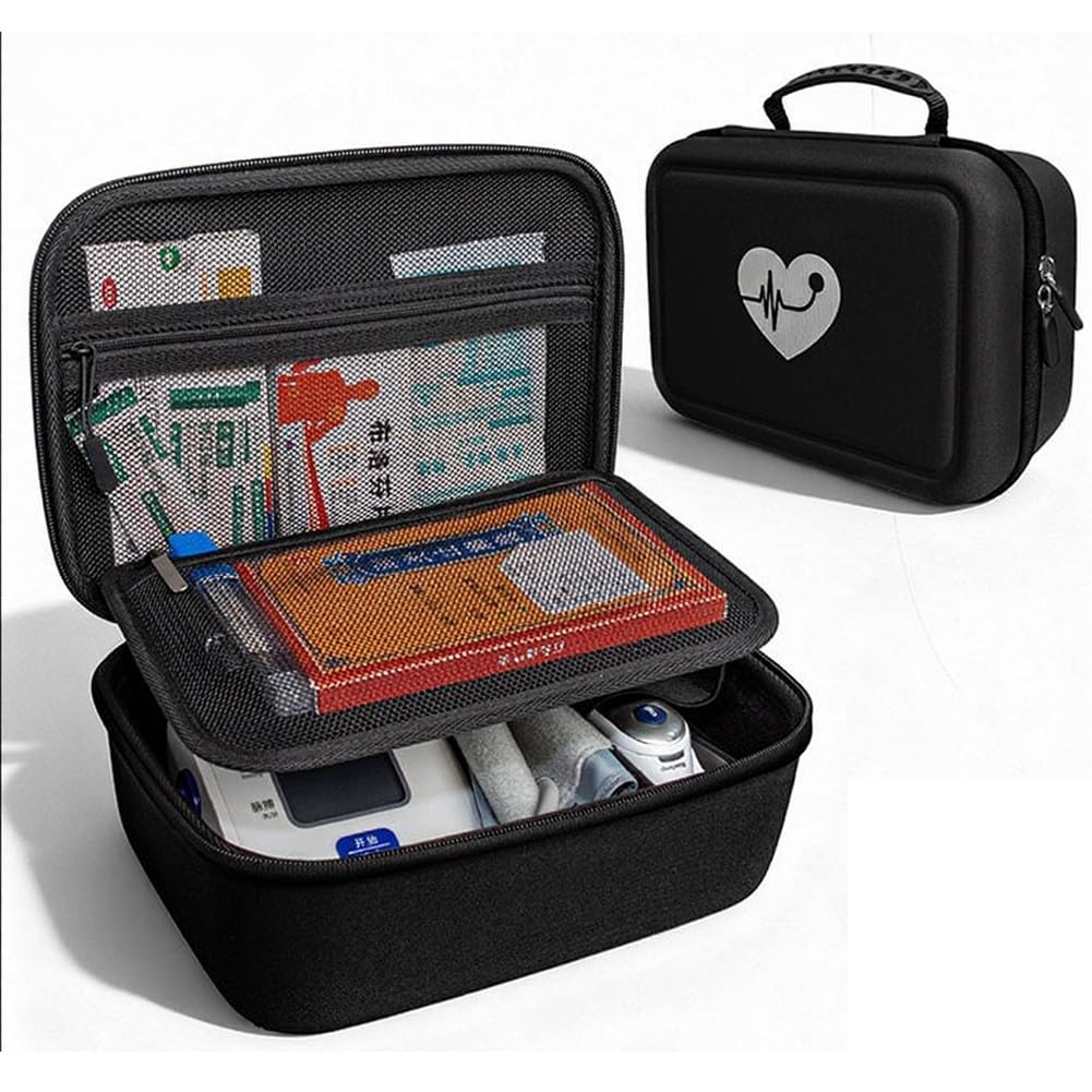 EasyByMall Bolsa de almacenamiento multifuncional para monitor de presión arterial y medidor de glucosa, funda rígida de EVA con separadores ajustables, organizador repelente al agua y a prueba de
