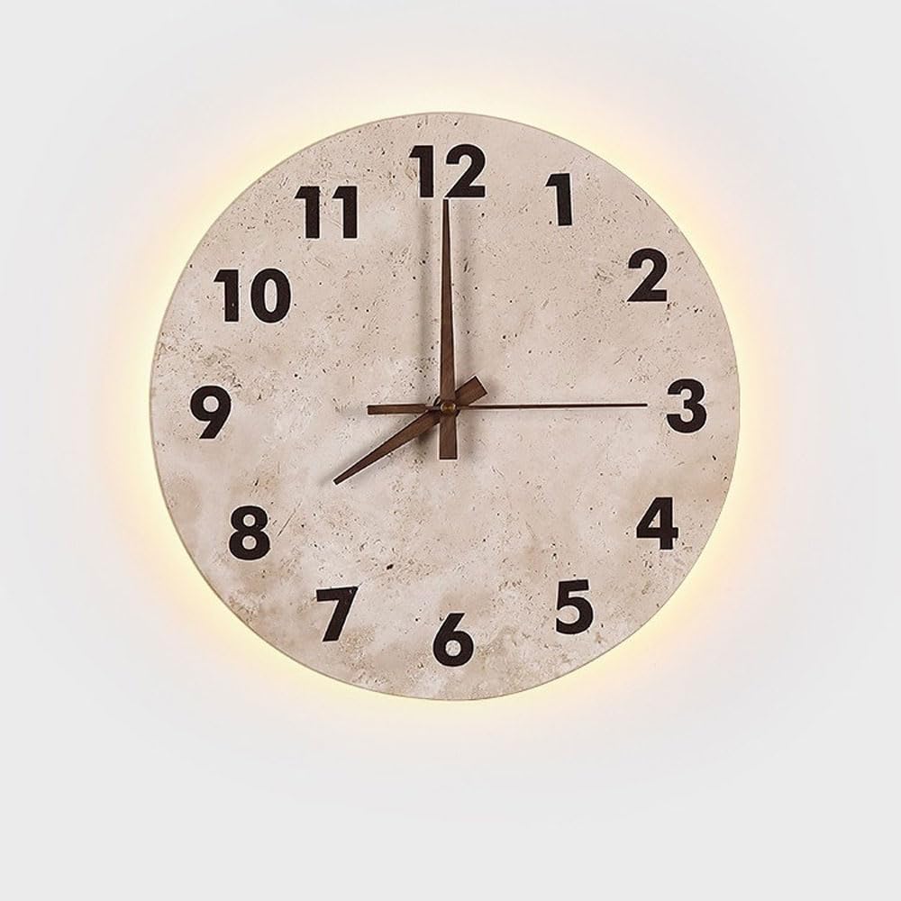 SXECAEPS Round Stone Wall Light Fixture Nordic Sconce Yellow Travertine Lamp Clock Sconces Lighting Indoor, 18W 3000K Lamps for Living Room Kitchen Washer
