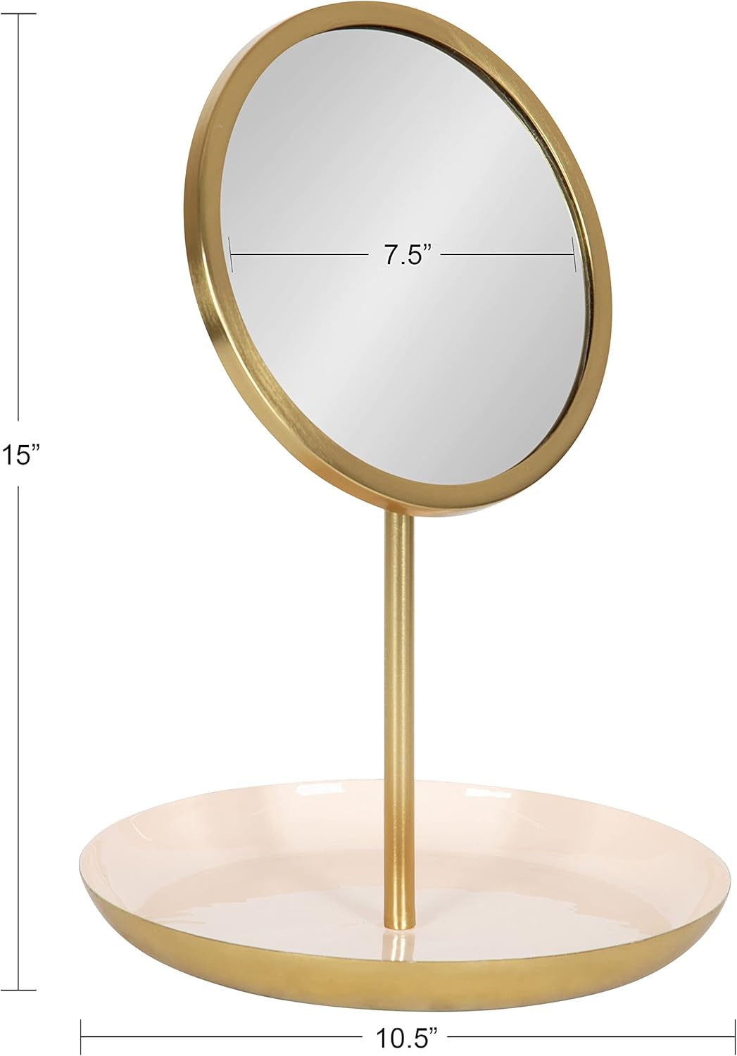 Kate and Laurel Laranya Modern Decorative Table Mirror; 11 x 15; Pink and Gold; Glamorous Freestanding Tabletop Mirror with Robust Metal Tray for Makeup and Jewelry Storage and Display