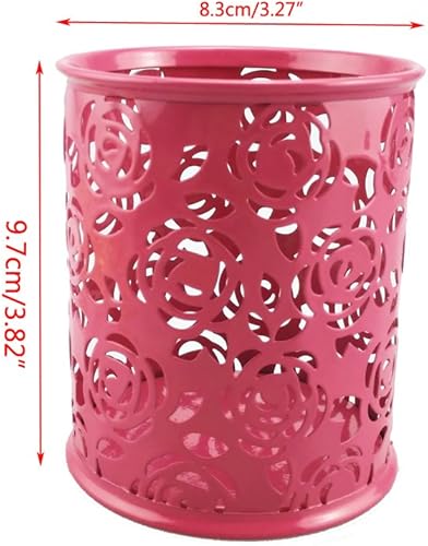 Miniatura 3 de yueton Organizador de metal con diseño de flores de rosas huecas para lápices, organizador de contenedores de escritorio (rosa claro)
