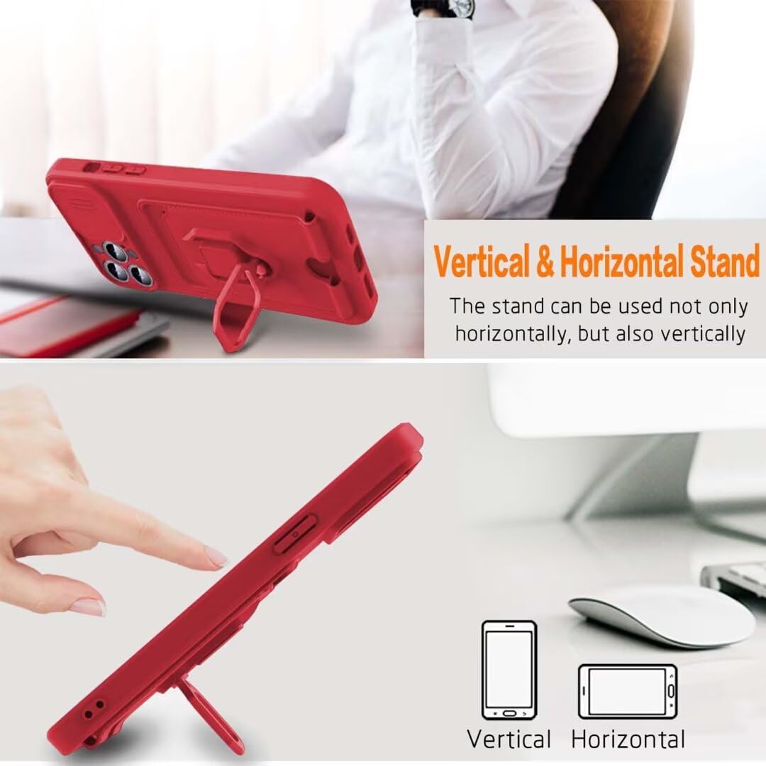 Cover Compatibile con Xiaomi Redmi 10A /9C con Cordino,Custodia con Cordino Silicone Cover,Protezione Fotocamera,360°Anello Supporto,Porta Carte,Rosso - 5