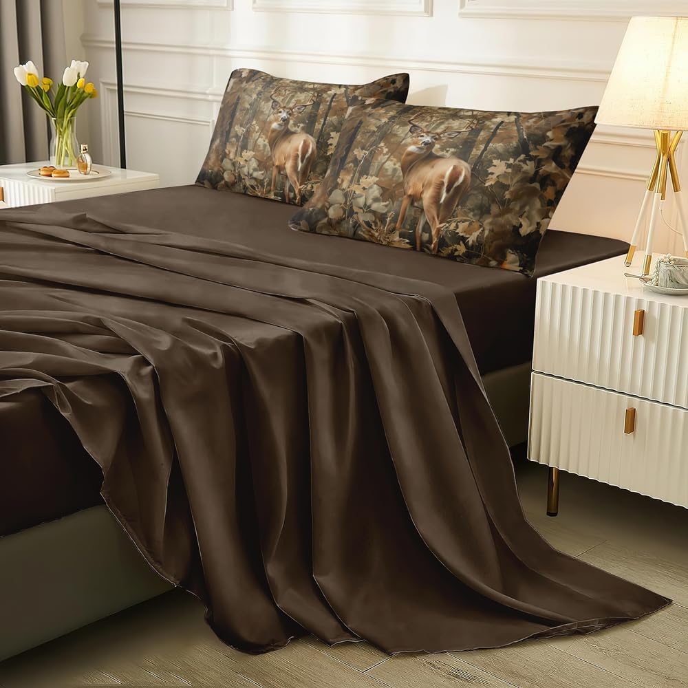 5 Pieces Deer Comforter Sets,Camo Bedding Set,Deer Western Comforter Sets for Boys,Twin Size Bedding Set for Boys,Camo Bed Sets with Sheets - Image 5