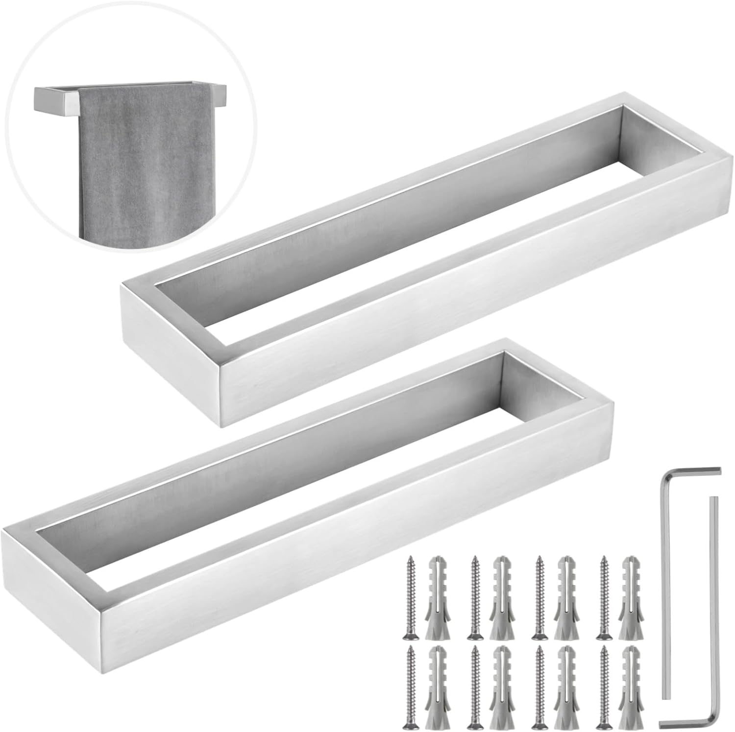 2 Pcs Bathroom Towel Rings, Square Brushed Towel Holders, Wall Mounted Hand Towel Racks, Stainless Steel Towel Hangers, Rectangular Modern Towel Stands