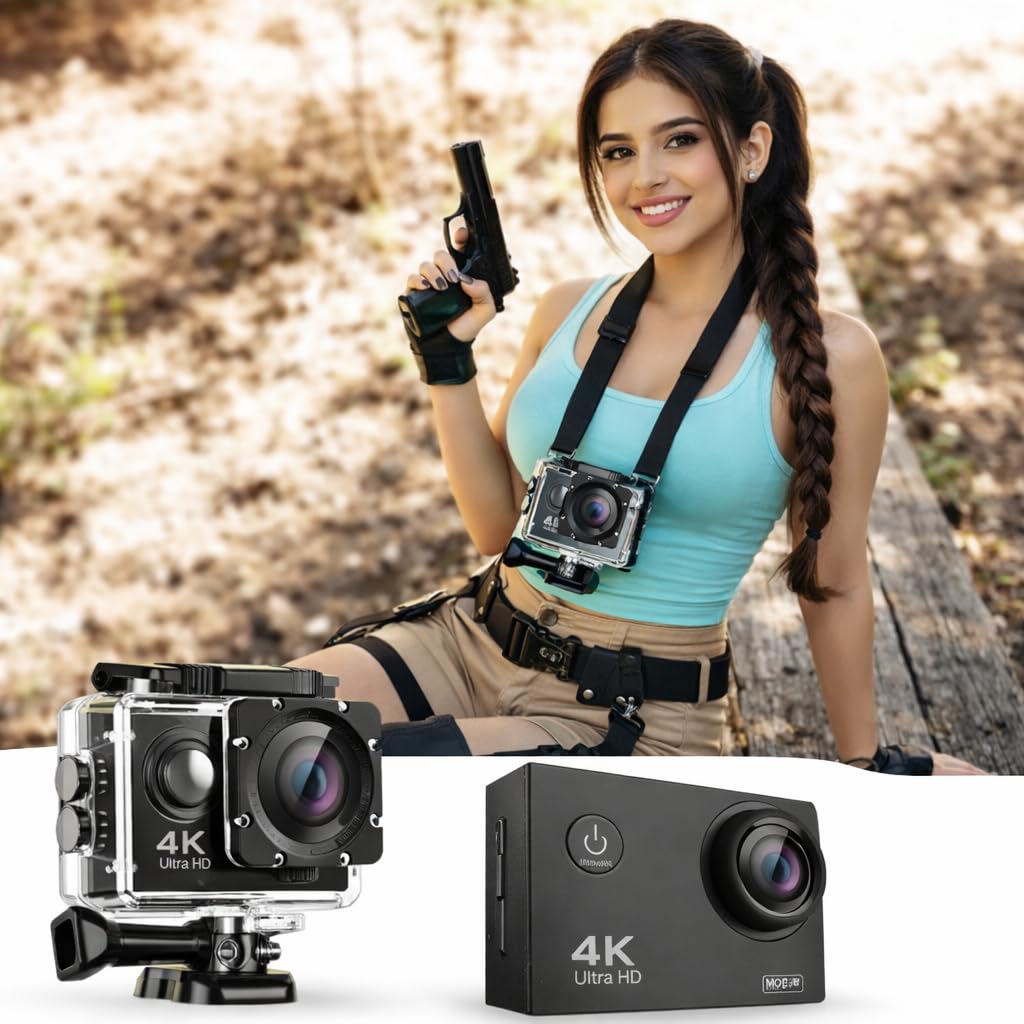 ZoTronico 4K Action Camera 16mp (with 18 Accessories) - WiFi, Memory Card Support, 170� Wide Angle, Vlog-Ready, Perfect for Travel, Vlogging & YouTube (Multi Color)