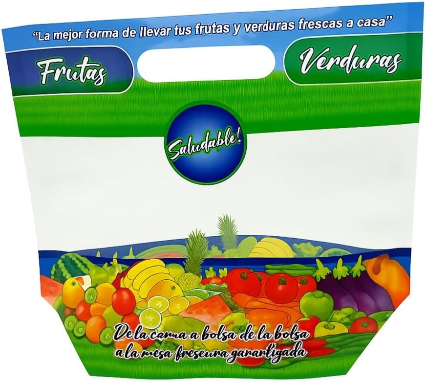Bolsas transparente ventilada, para frutas y verduras (uvas, manzanas, peras, mangos, etc.), cierre tipo Ziplok, libres de BPA, paquete de 500, medidas10 x 104 cm, 50 micrones de espesor.