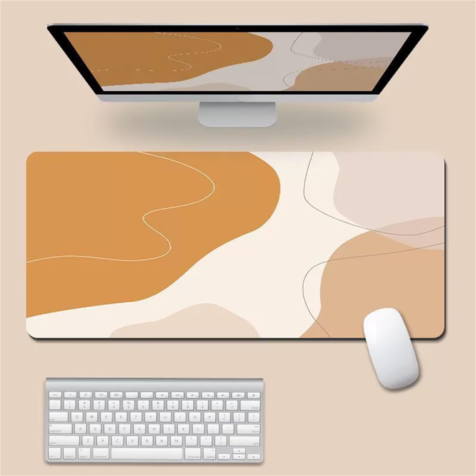 Tappetino Mouse XXL 800x400x3mm Marrone Beige Astratto tappetino per mouse Gaming,Base Antiscivolo,con Bordi Cuciti,Sottomano Grande Dimensione per Uffici e Scrivanie da Gioco