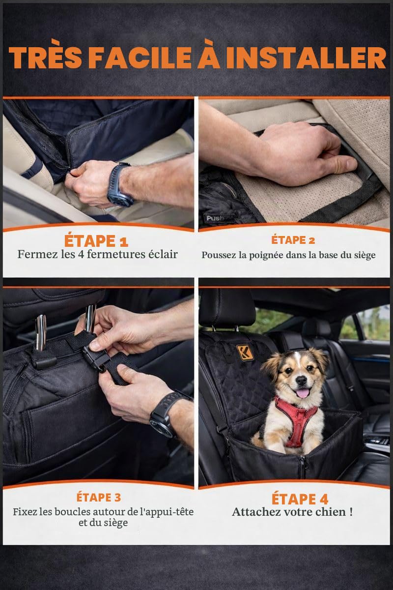 Muttstuff Siège auto pour animaux de compagnie – Ceinture de sécurité rehausseur imperméable pour chiot, housse de siège 2 en 1 pour chien en voiture, siège de voiture de voyage, panier de