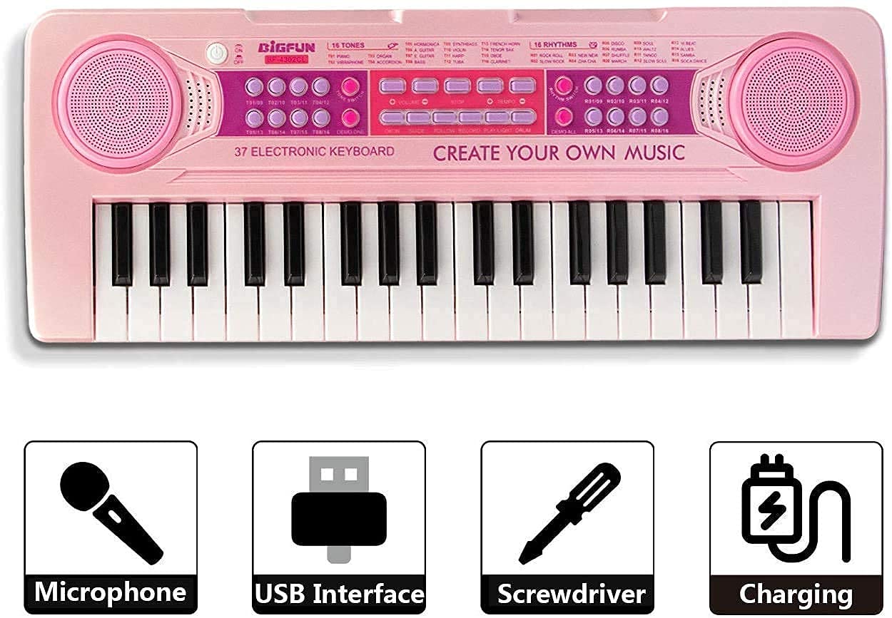 Hemtik 37 Keys Multi-Function Charging Electronic Kids Piano Keyboard Educational Toy Organ for Kids Toddlers Children with Microphone,Eco Friendly Plastic Pink (B0BRVFCMTB) Amazon Price History, Amazon Price Tracker