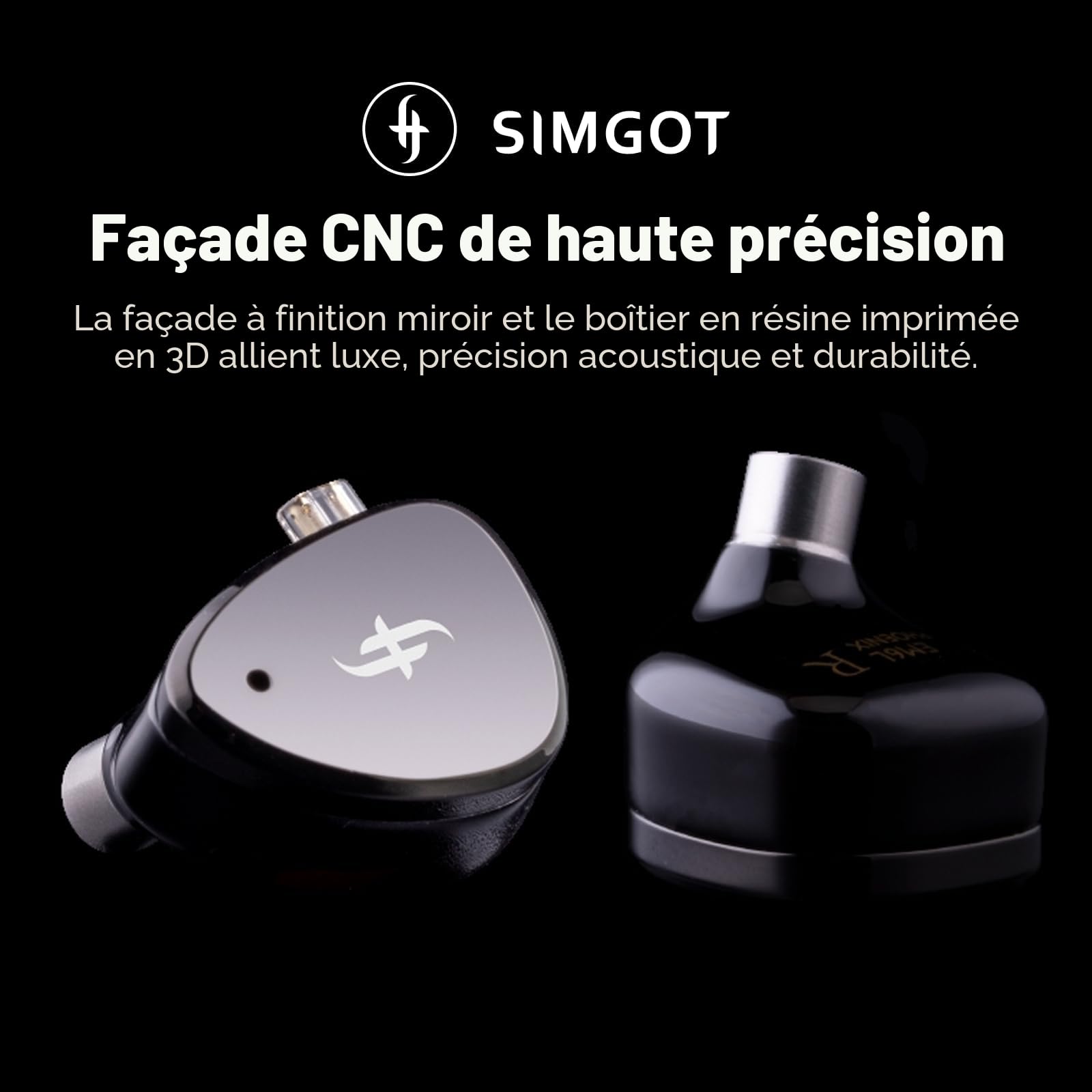 Linsoul SIMGOT EM6L 1DD + 4BA Hybrid Driver Moniteur Intra-auriculaire, écouteurs de Jeu, Casque HiFi IEM avec boîtier en résine imprimé 3D, câble OFC Amovible argenté (Noir, SIMGOT EM6L)