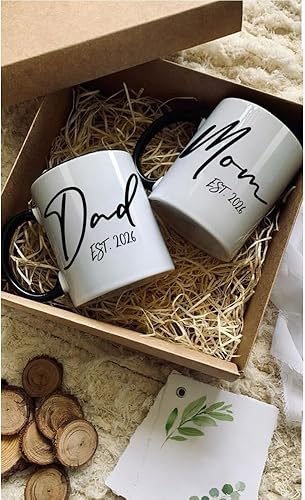 Miniatura 6 de Dnuiyses EST 2025 - Tazas para papá y mamá, regalo para padres 2025, 2 unidades (paquete de 1), blanco, cerámica, 10.5 onzas líquidas, aptas para