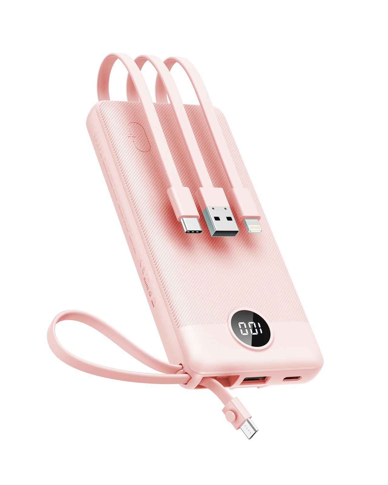 VEEKTOMX Portable Charger Built-in Cables Power Bank for iPhone Fast Charge USB C Battery Pack Travel Essentials Powerbank