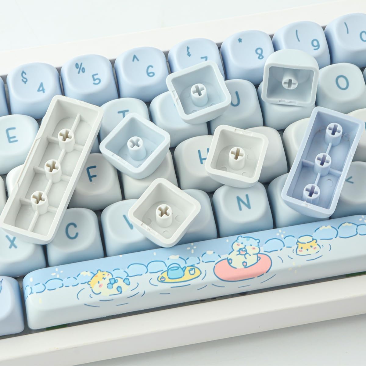Sunzit PBT Keycaps - MOA Keycaps, Cute Key caps for Mechanical Keyboard, 132 Keys, Dye-Sublimation Custom Keyboard Keycap Set for 61/64/68/84/87/100/104/108 Cherry MX Mechanical Key Board, Hamster