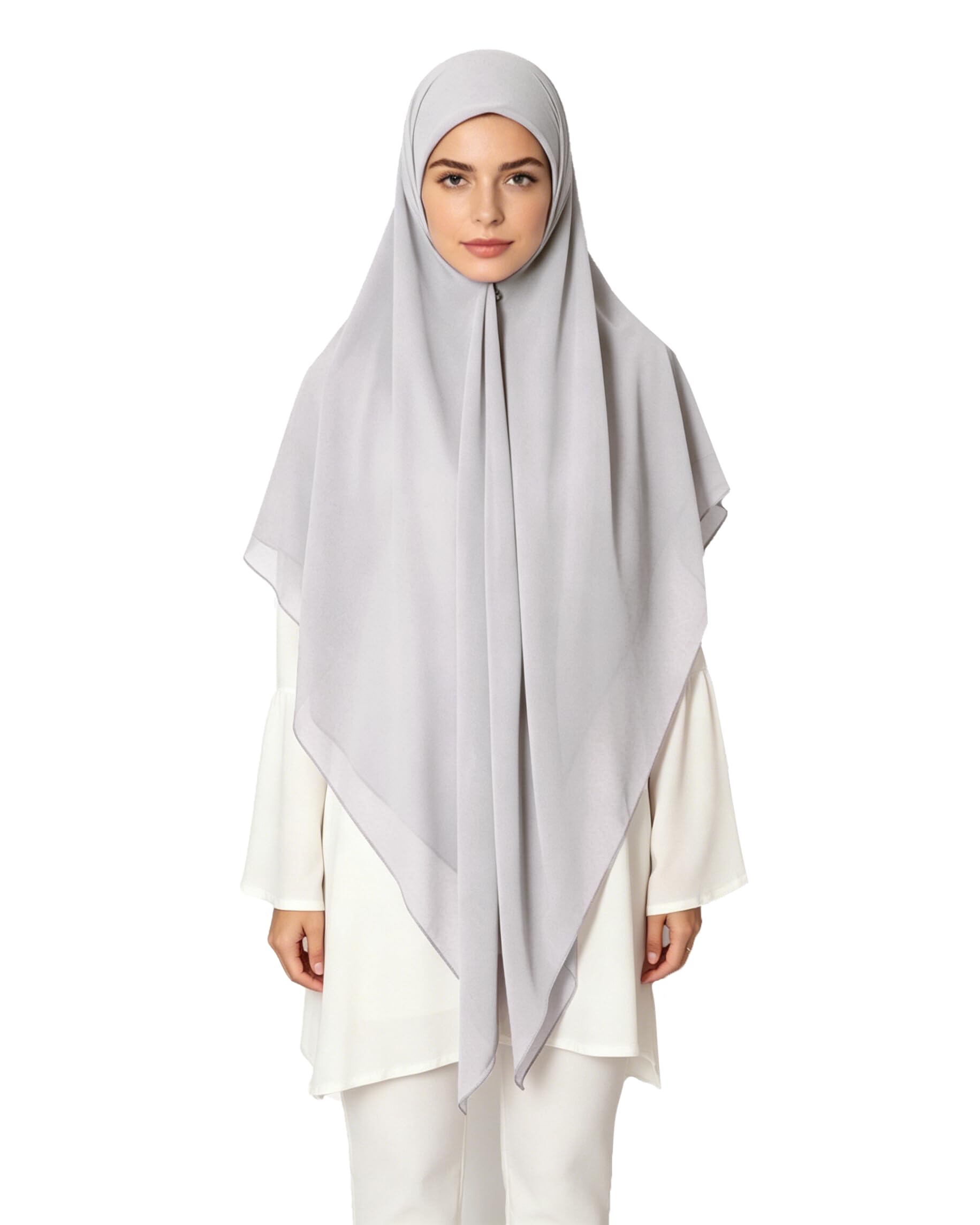 Lina & Lily Premium Chiffon Hijab Head Scarf Shawl Wrap for Muslim Women Square 145 x 145cm (Silver)