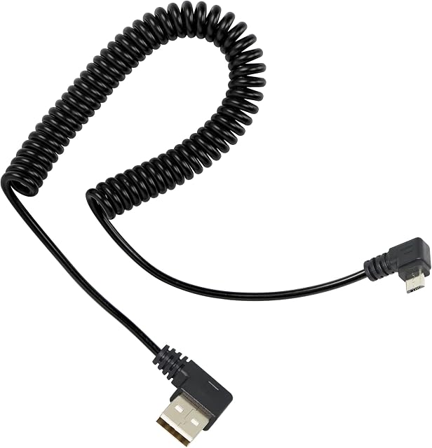 RIIEYOCA Micro USB Coiled Cable,Left Angle Micro USB Male to Right Angle USB A Male Sync & Charging Spring Spiral Cord for Micro USB Devices(1.47ft to 3.94ft)