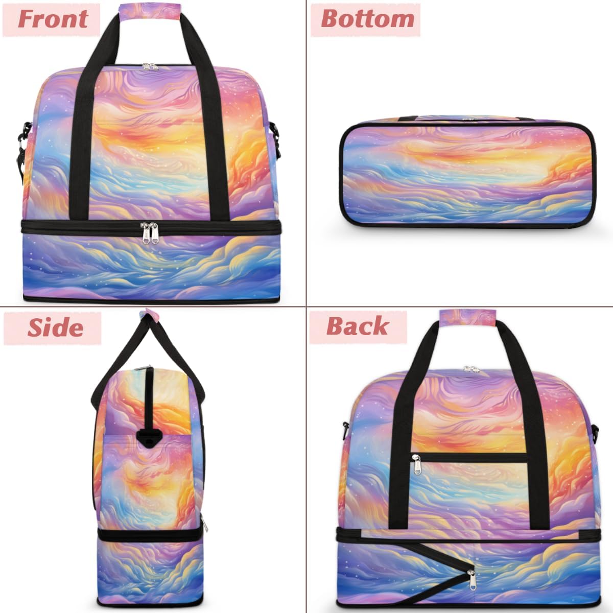 QsirBC Abstract Fun Pattern Gym Bag for Women Duffle Tote with Shoes Compartment Men Weekender Duffel for Dance Travel Sports Swimming Overnight