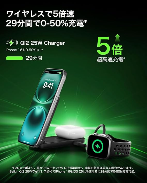 ExclusiveBelkin WIZ038dqBK-A Qi2 25W Ultra Charge Wireless Charger, World's First Charging Stand, 2 in 1 Square Model, Qi2 Official Certified, MagSafe Fast Charging, iPhone 17, 16 - 12