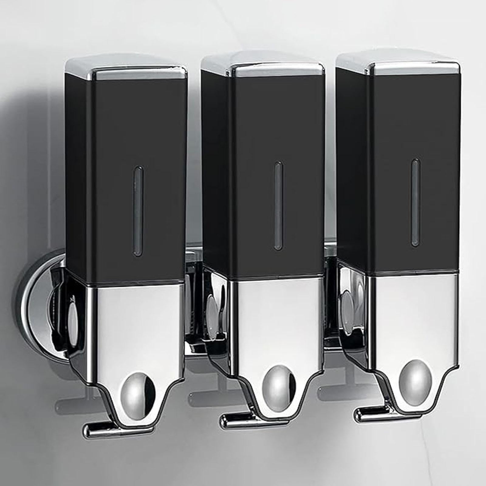 Dispensador de Jabón Pared Baño con Bomba Manual Resistente Recipiente Recargable 1500ml Diseño Compacto Y Transparente Adecuado para Hogar Hotel Rest, Negro, Individual
