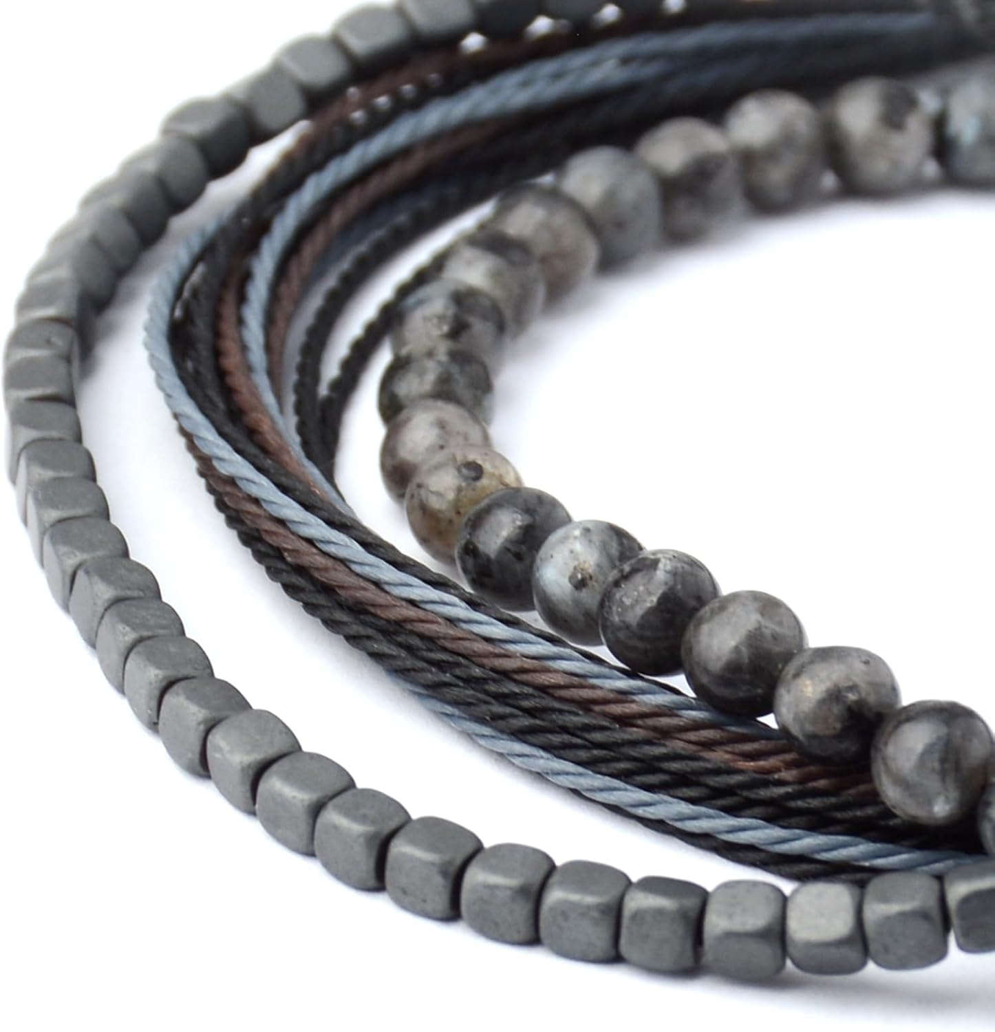 Handmade Natural Stone Beaded & Hematite Healing Bracelet Gift for Men-Set of 3 Stackable Adjustable Waterproof String Rope Bracelets - Image 6