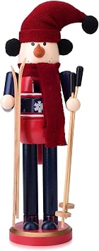 ArlinaL Christmas Nutcracker Figures 12 Inch Wooden Snowman Nutcracker with Skis, Nutcracker Xmas Decor Tabletop Shelves Decorations