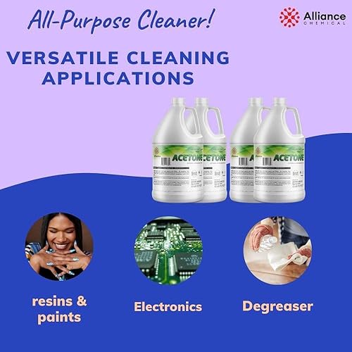 Miniatura 5 de Acetona 100% pura grado ACS  Botella de 1 pinta (16 onzas líquidas)  Disolvente de alta pureza para aplicaciones comerciales, domésticas e