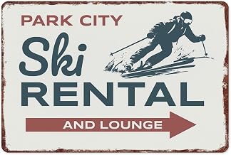Park City Ski Rental And Lounge Vintage Metal Sign, 8x12 Inch Aluminum, Retro Wall Decor For Ski Enthusiasts Skiing Lovers, Indoor Outdoor Decorative Sign
