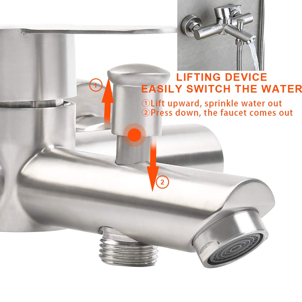 Rubinetto a Parete per Vasca da Bagno e Doccia, Miscelatore, in Acciaio Inox 304 con Deviatore, Monocomando Regolabile Acqua Calda e Fredda