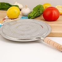 Vista 8 de DOITOOL Difusor de calor de cocina de hierro fundido con mango de madera, placa difusora de inducción, bandeja de descongelación rápida, adaptador