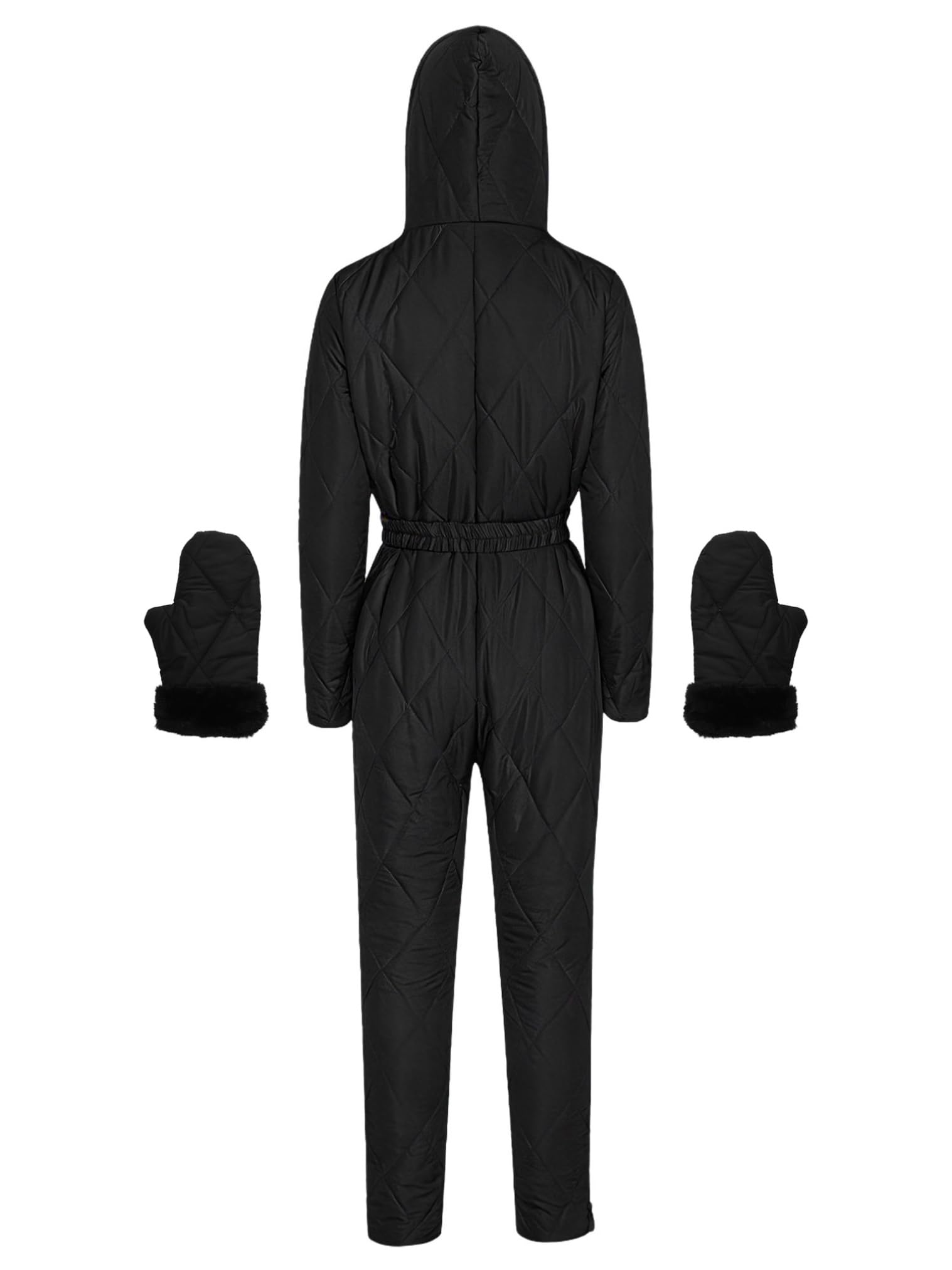 renvena Donna Tuta da Neve Isolata Impermeabile Antivento Tuta Intera Salopette da Neve Overall Jumpsuit con Cappuccio e Guanti Completo da Sci Snowsuit Nero XXL